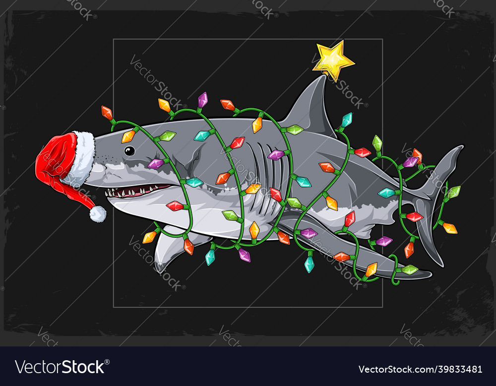 Christmas great white shark wearing santa claus vector image Christmas great white shark wearing santa claus