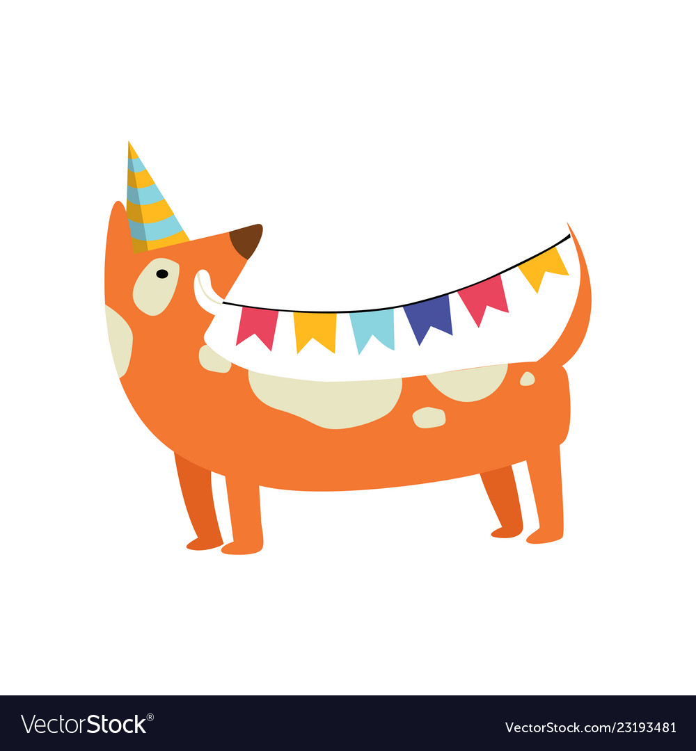 Cute dog in party hat holding flags funny Vector Image