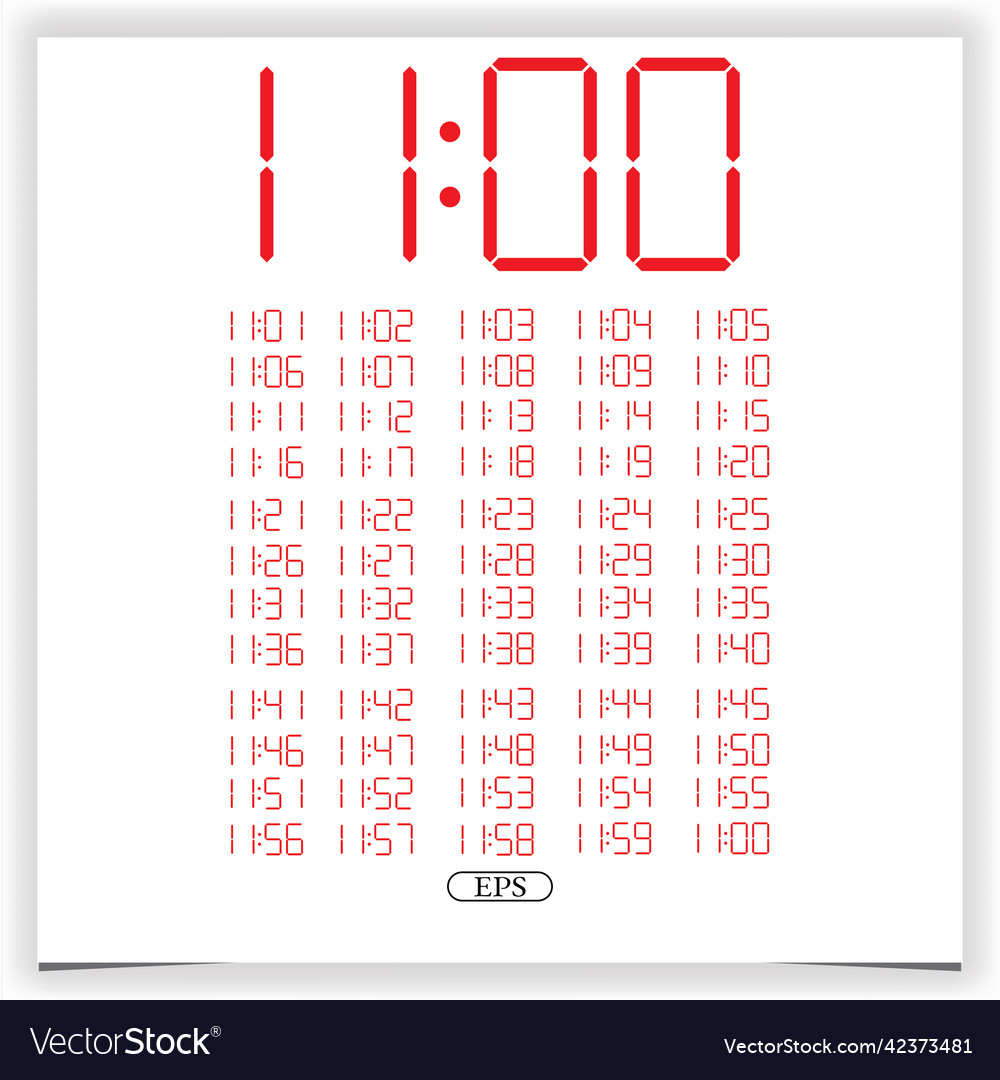 Digital Clock Closeup Displaying 11 Oclock Red Vector Image