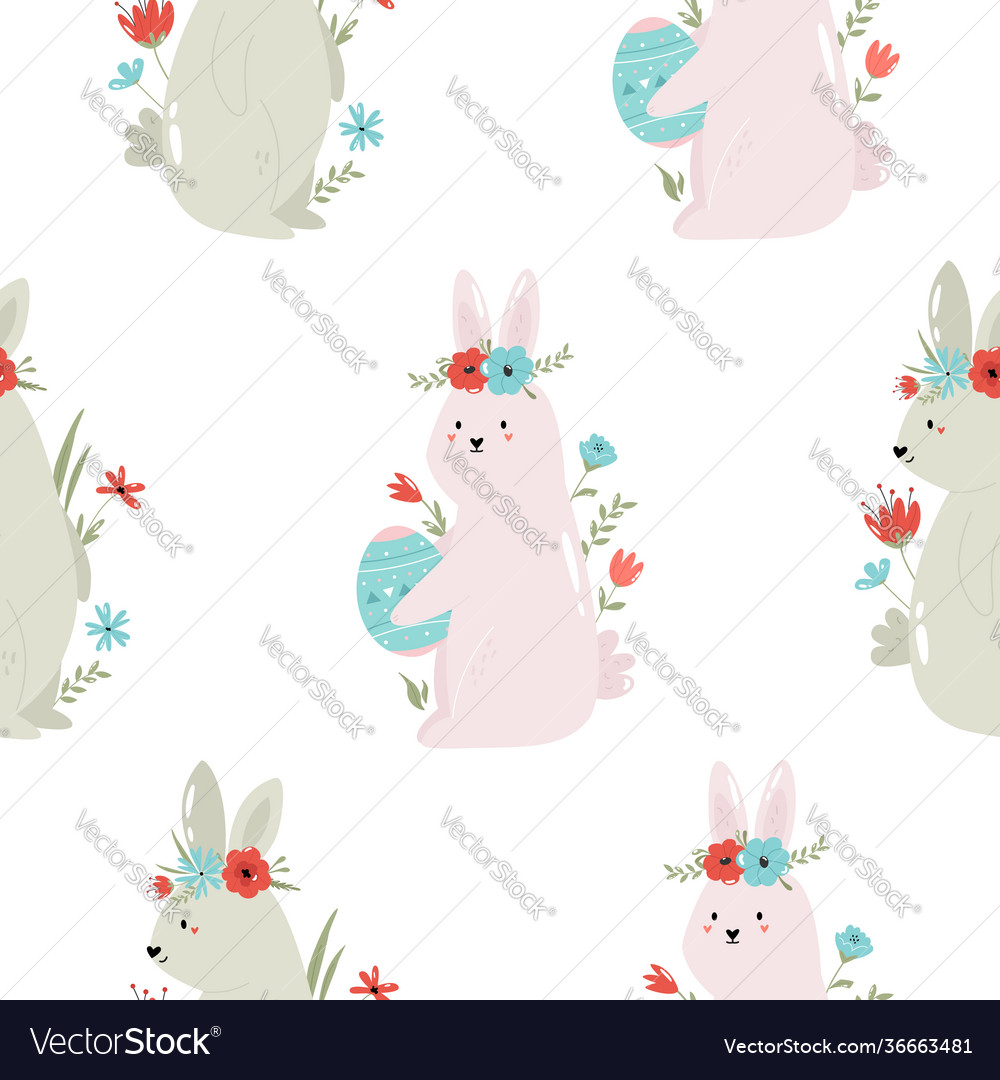 Seamless pattern with cute rabbits vector image Seamless pattern with cute rabbits