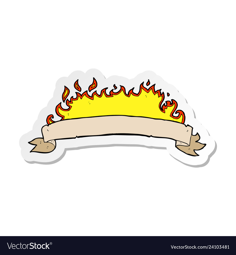 Sticker of a cartoon flaming banner Royalty Free Vector