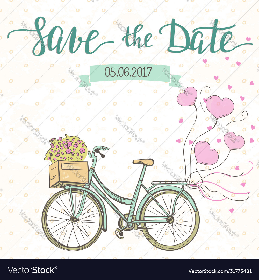 Wedding invitation template with cute bike Vector Image