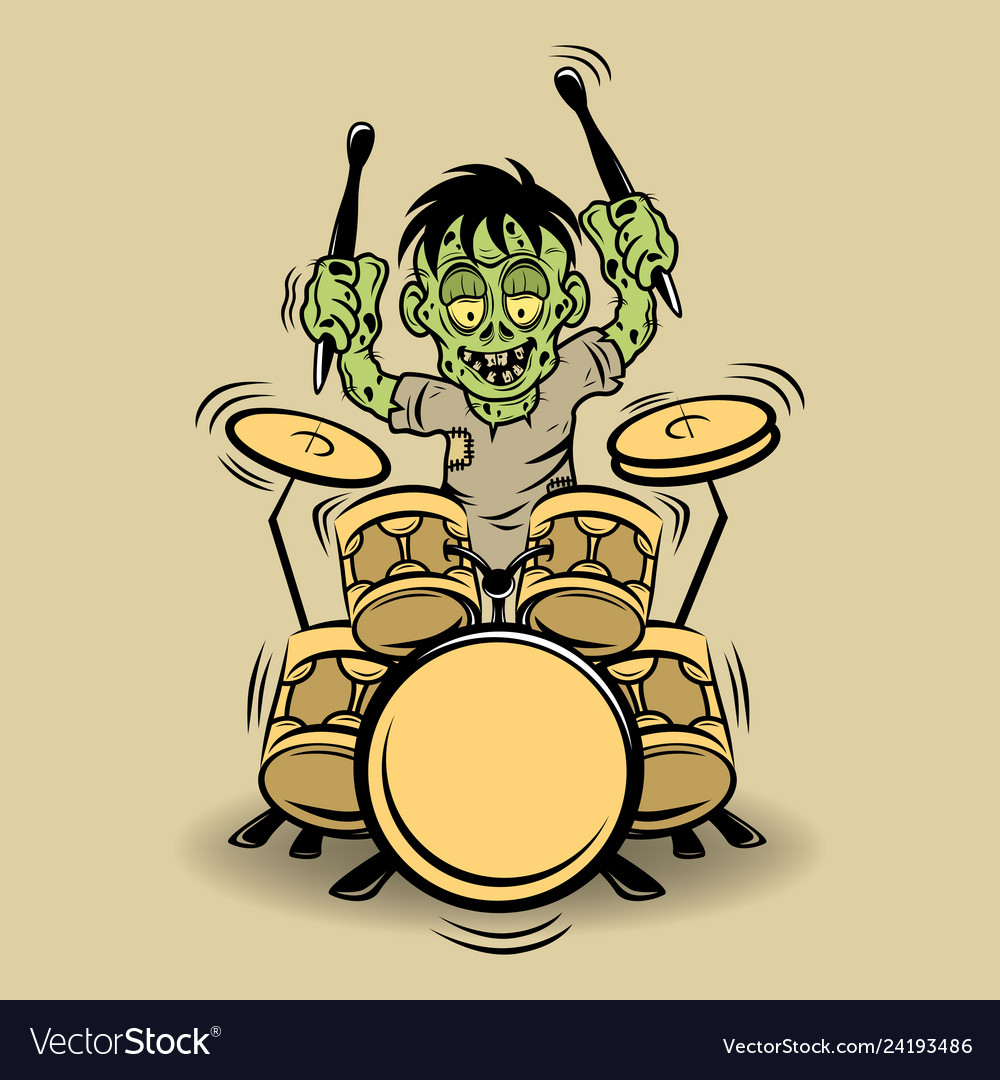 Cartoon drumming zombie Royalty Free Vector Image