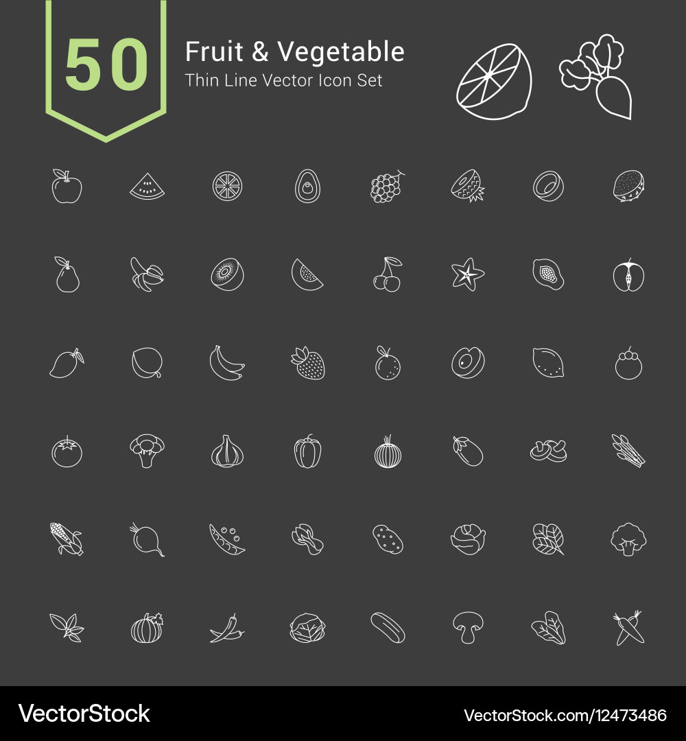 Fruit and vegetable thin icon set Royalty Free Vector Image