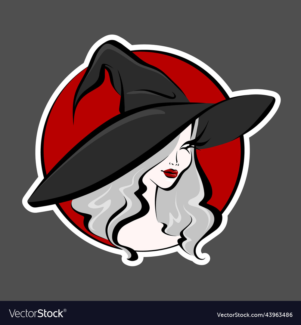 Gray haired attractive witch in a black hat