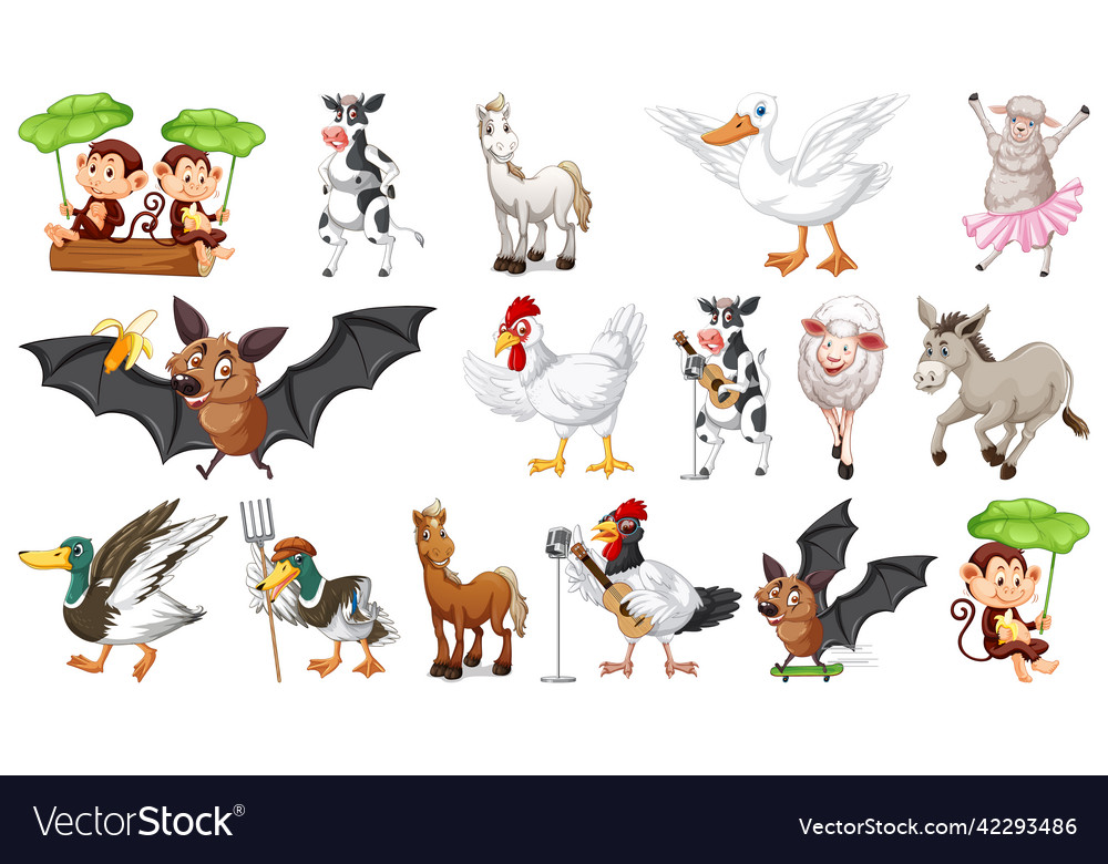 Many farm animals with happy face Royalty Free Vector Image Many farm animals with happy face Royalty Free Vector Image