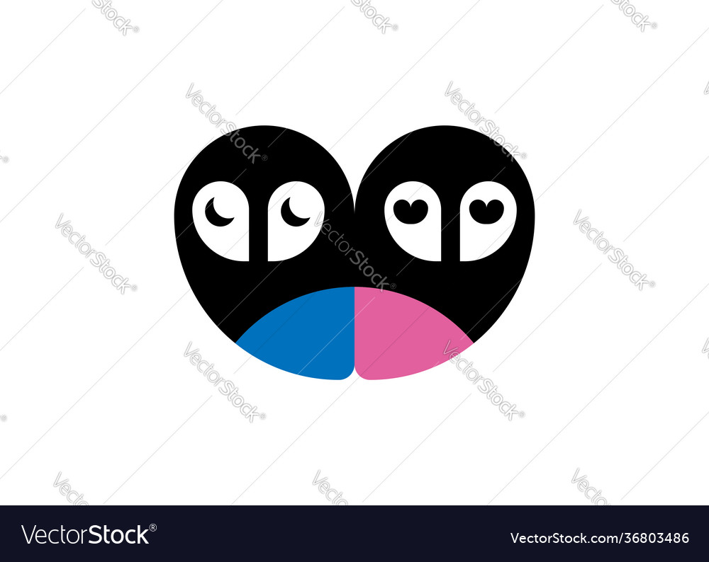 Two cute owls in love logo design birds icon vector image Two cute owls in love logo design birds icon