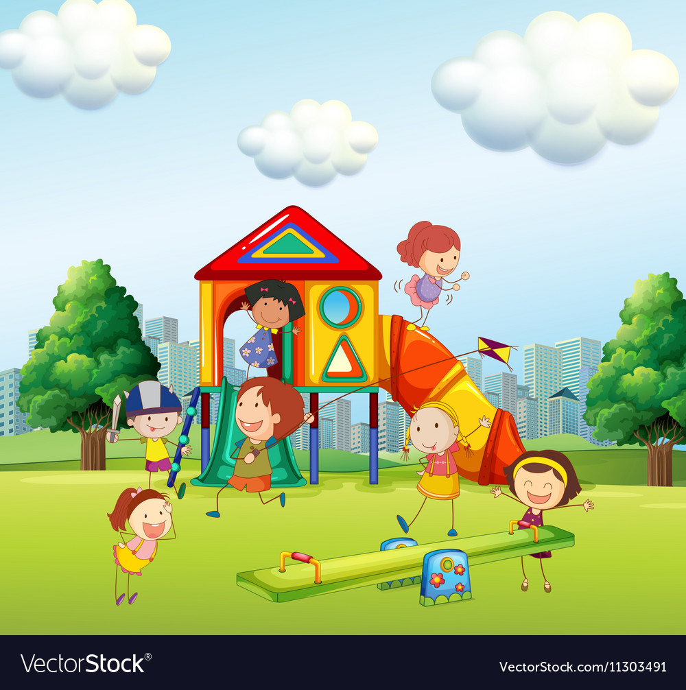 Children playing slide in the park Royalty Free Vector Image