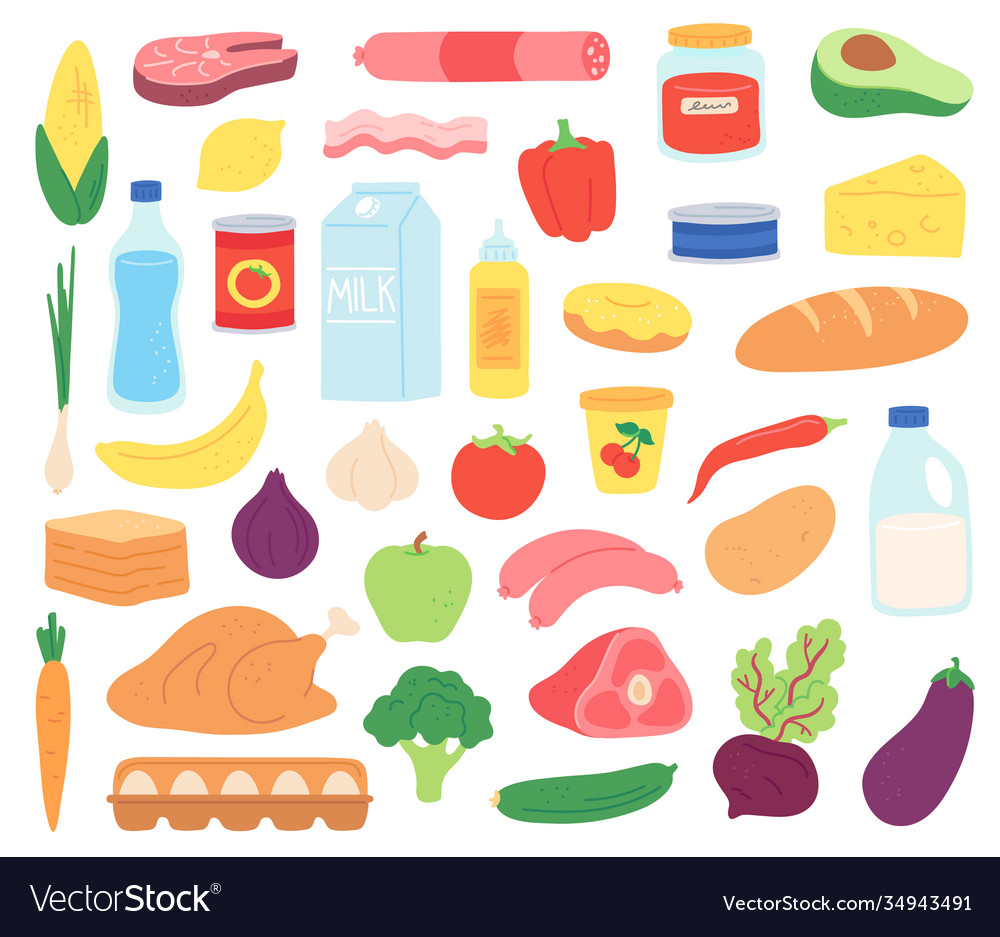 Food products natural meat dairy organic fruits Vector Image