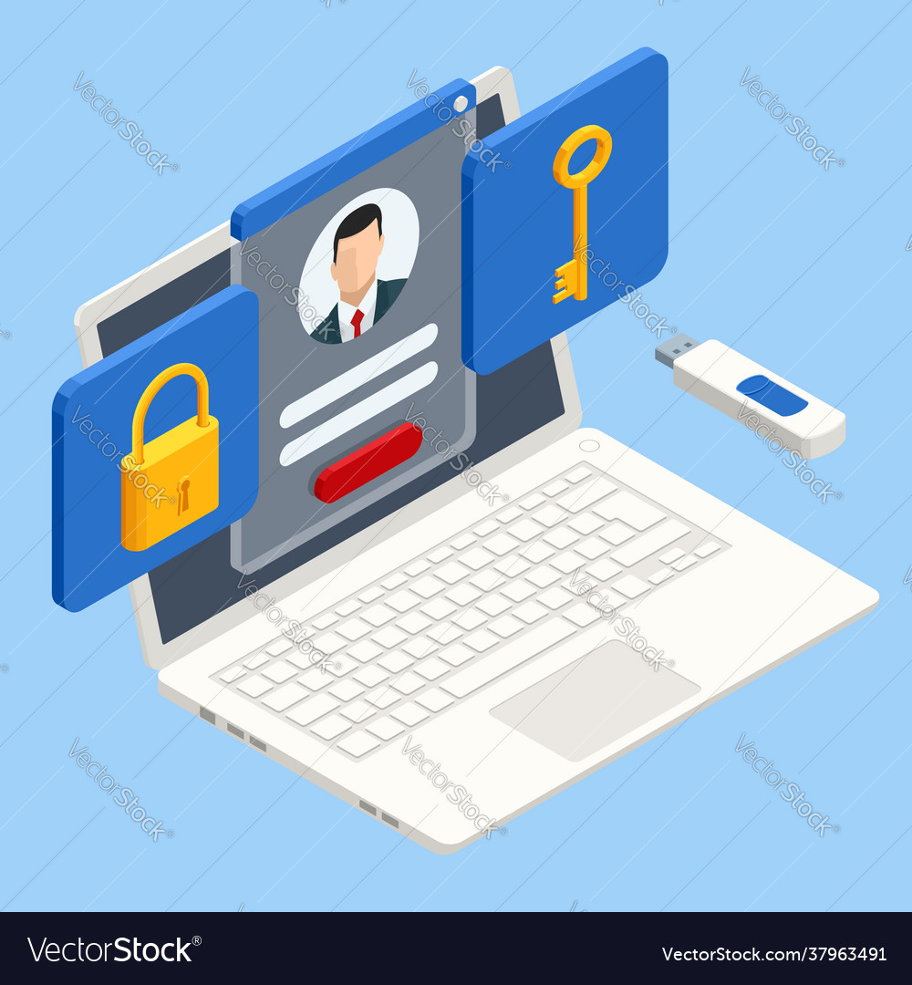 Isometric data security system cyber Royalty Free Vector