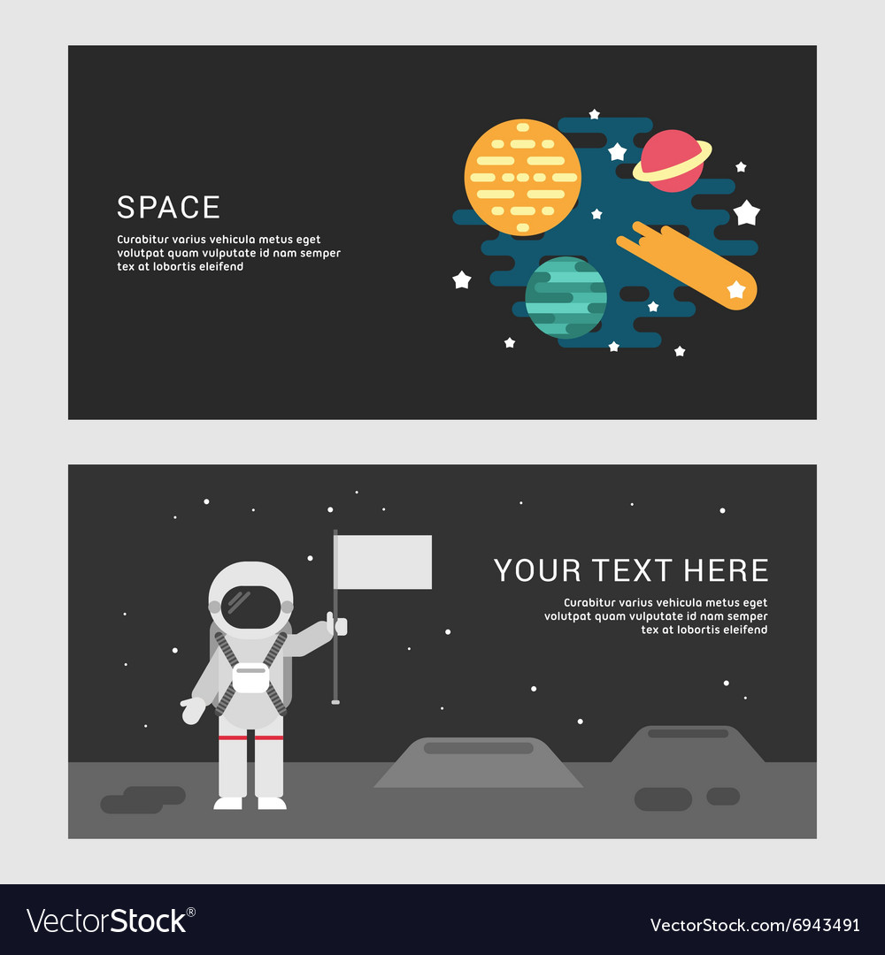 Space and moon landing concept set of flat style