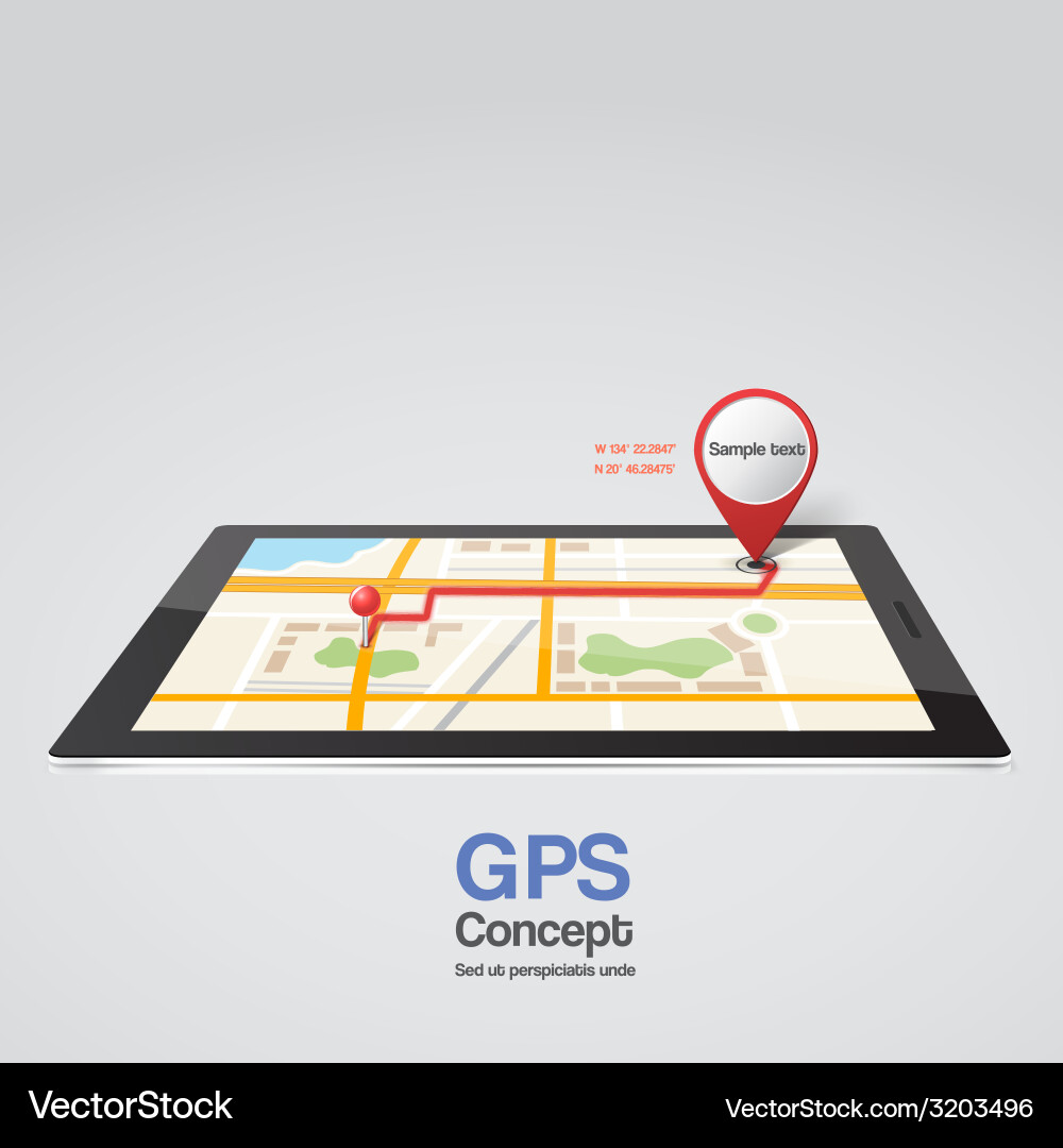 City map and pointers with tablet Royalty Free Vector Image