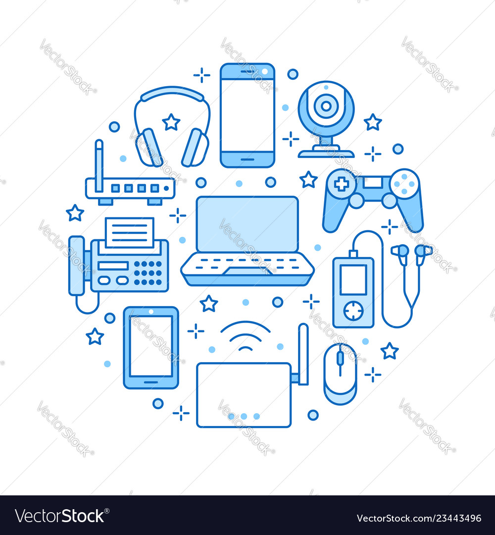 Electronics circle poster with flat line icons