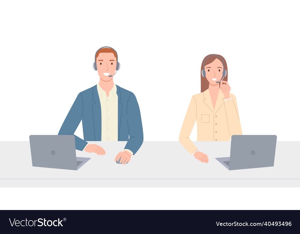 Woman and man with headphones laptops