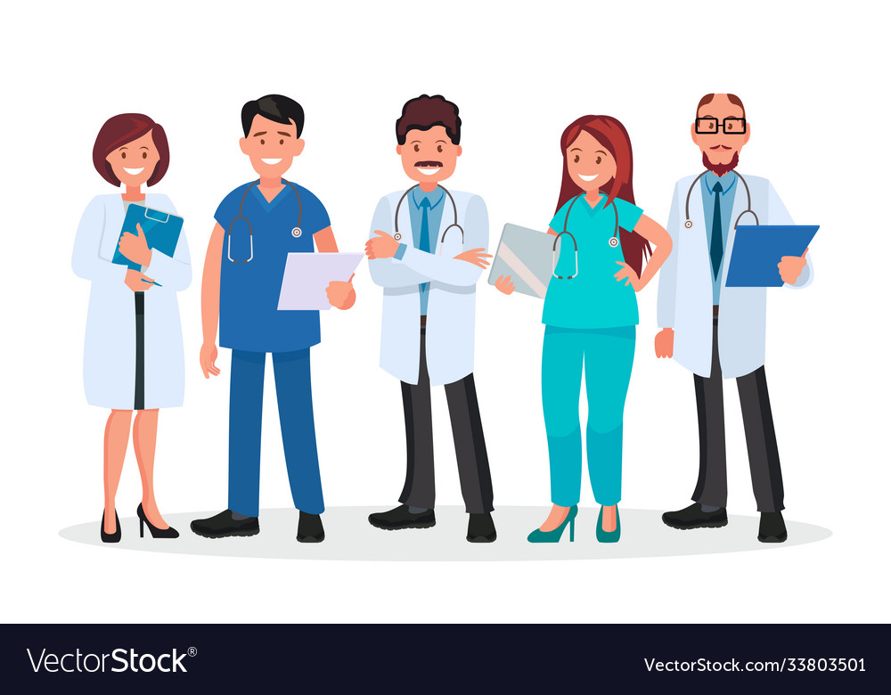 Doctors team medical workers on a white Royalty Free Vector