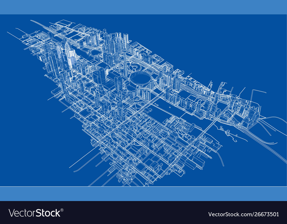 Outline city concept wire-frame style Royalty Free Vector