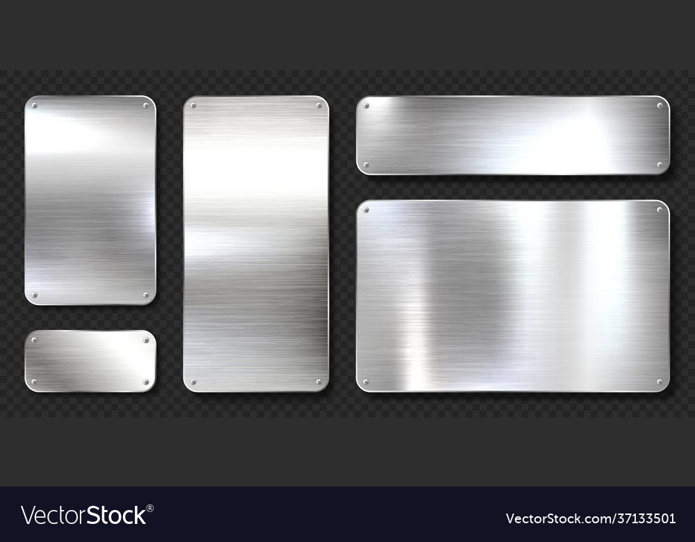 Realistic shiny metal banners set brushed steel Vector Image