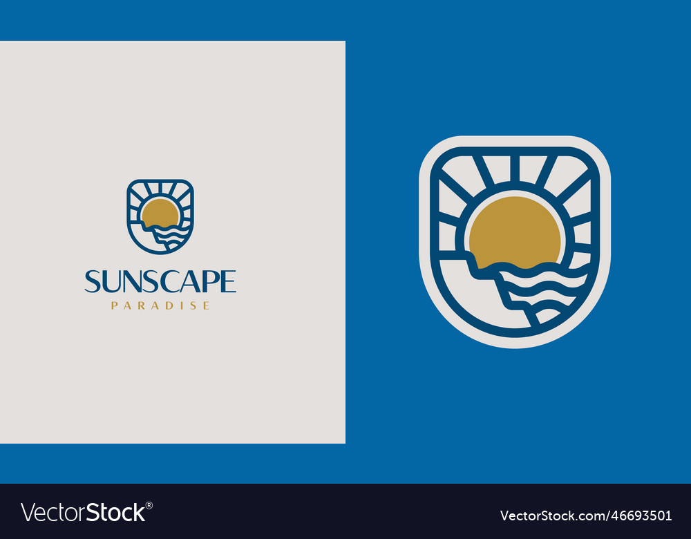 Sunset wave monoline logo template universal