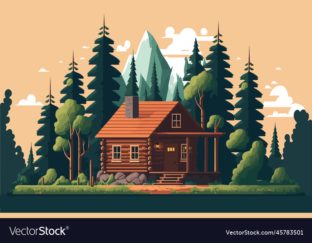 Wood cabin wooden house in the forest Royalty Free Vector