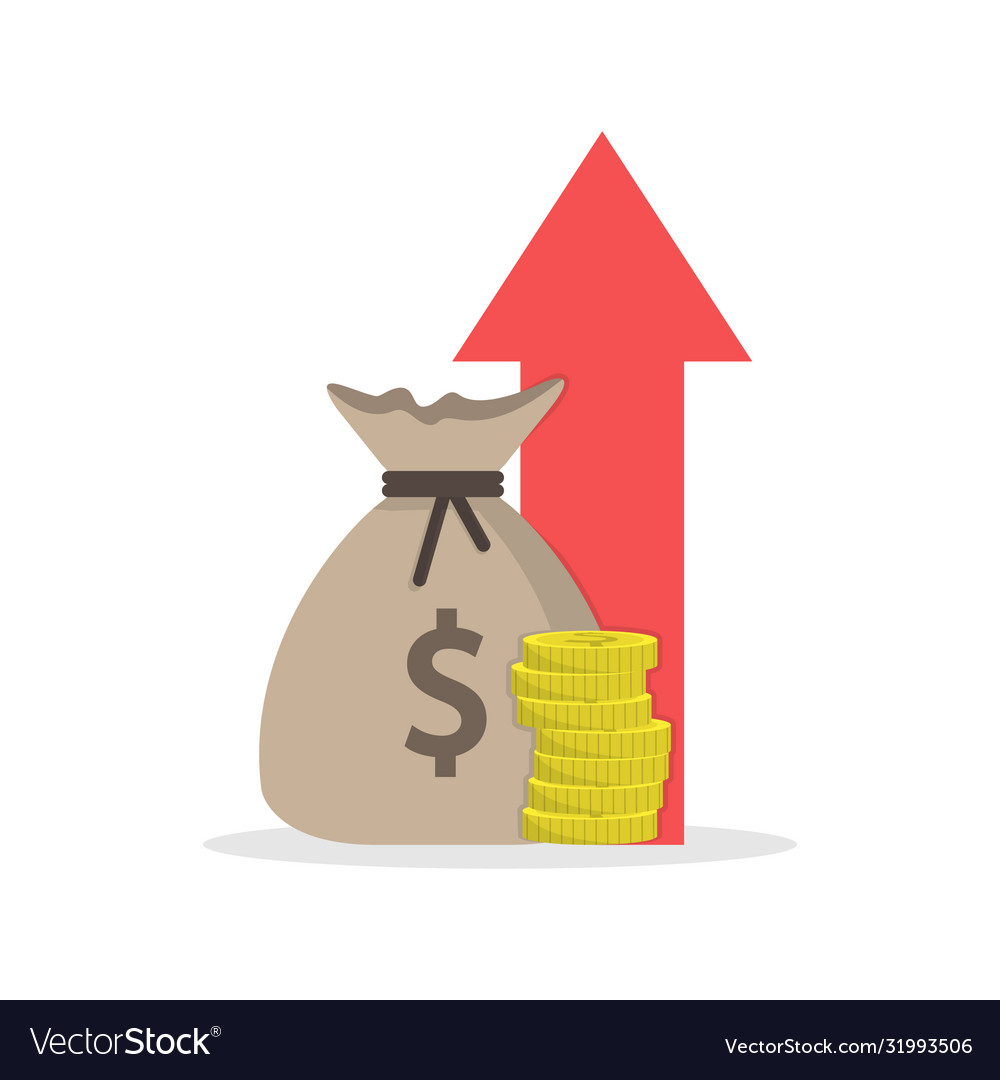 Bag and a stack coins with an up arrow simple Vector Image