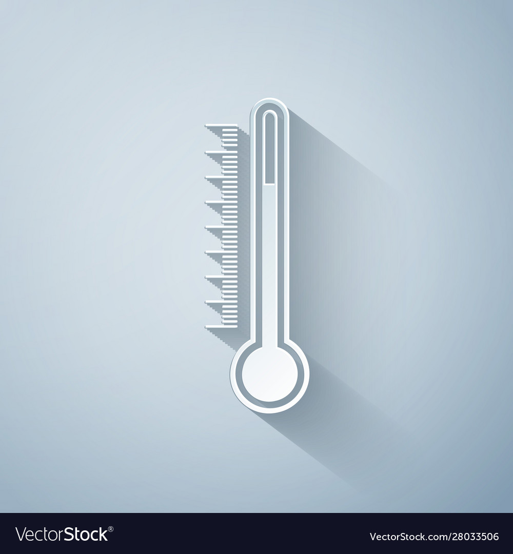 Paper cut thermometer icon isolated on grey Vector Image
