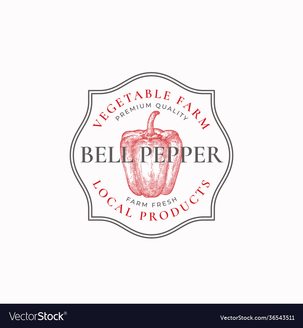 Bell pepper frame badge or logo template hand Vector Image