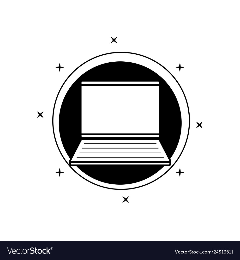 Laptop computer in frame circular Royalty Free Vector Image