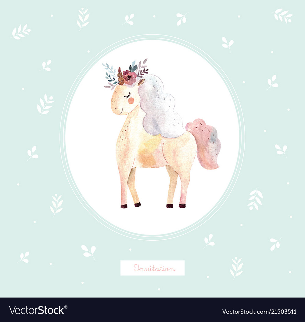 Vintage with cute unicorn vector image Vintage with cute unicorn