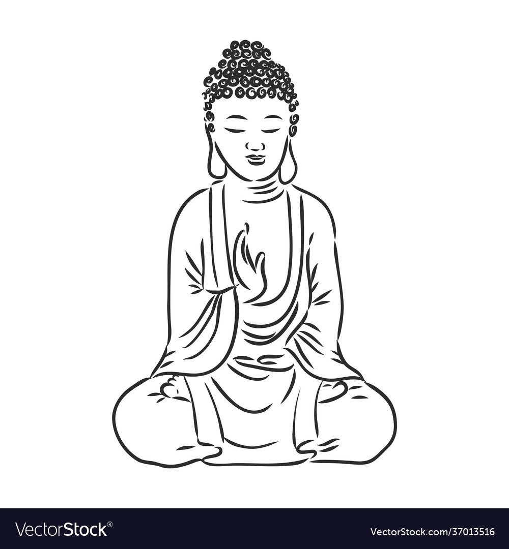 Buddha in line hand drawn sketch style on white Vector Image