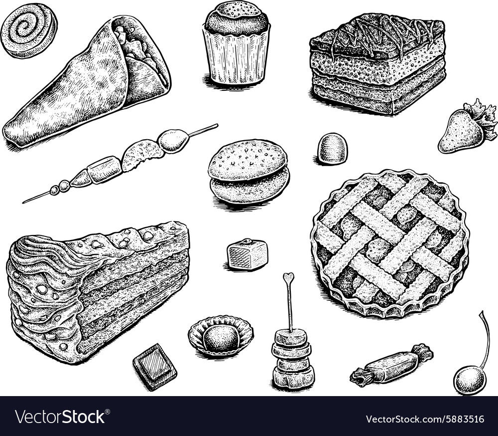 Sammlung von handgezogenen Tinte Desserts