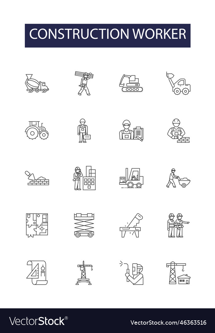 Construction worker line icons and signs Vector Image