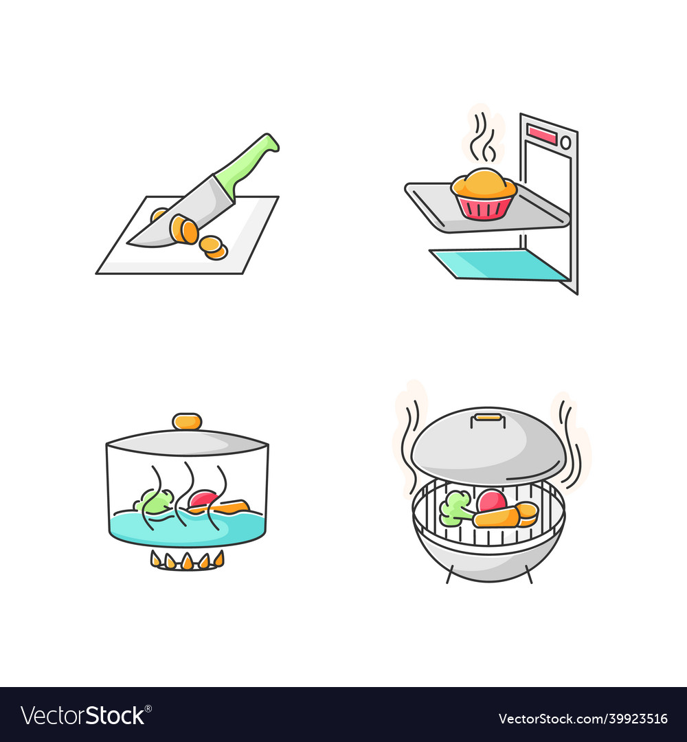 Cooking methods rgb color icons set various