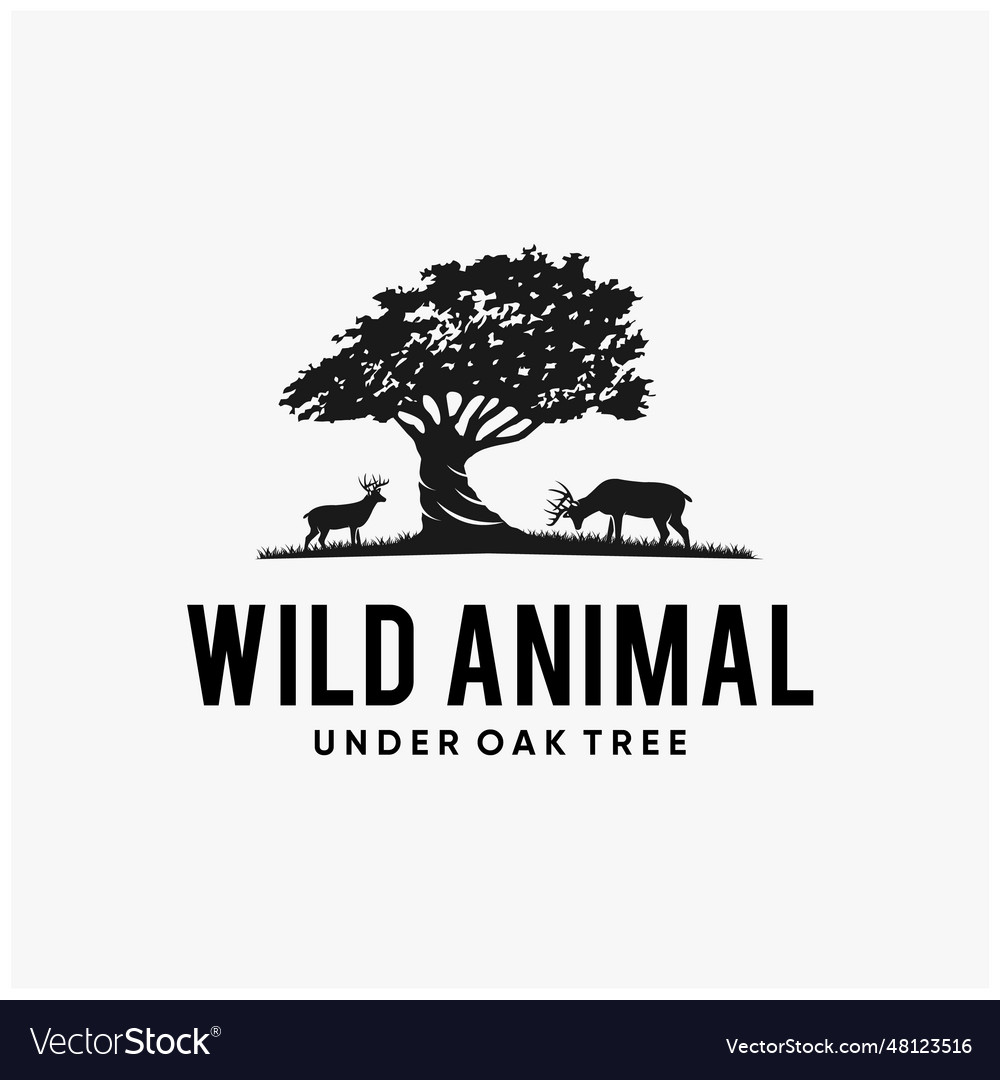 Deer under oak tree logo deign inspirations