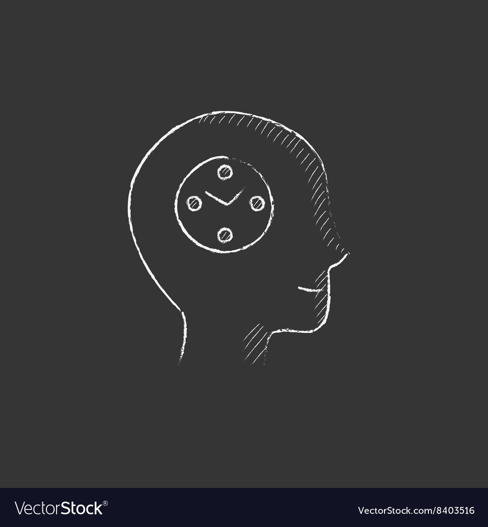 Human head with clock drawn in chalk icon