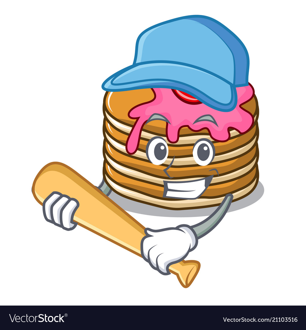 Playing baseball pancake with strawberry character