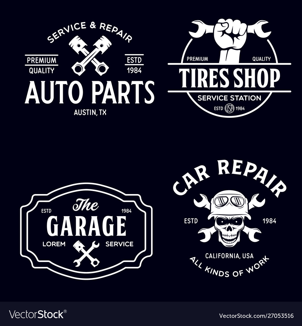 Set vintage monochrome car repair service Vector Image