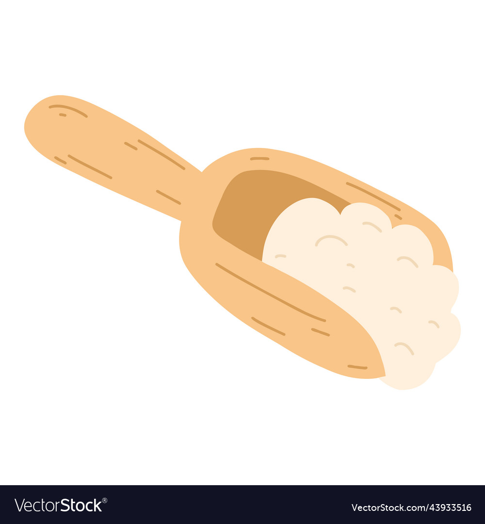 Wooden scoop with flour in hand drawn flat style Vector Image