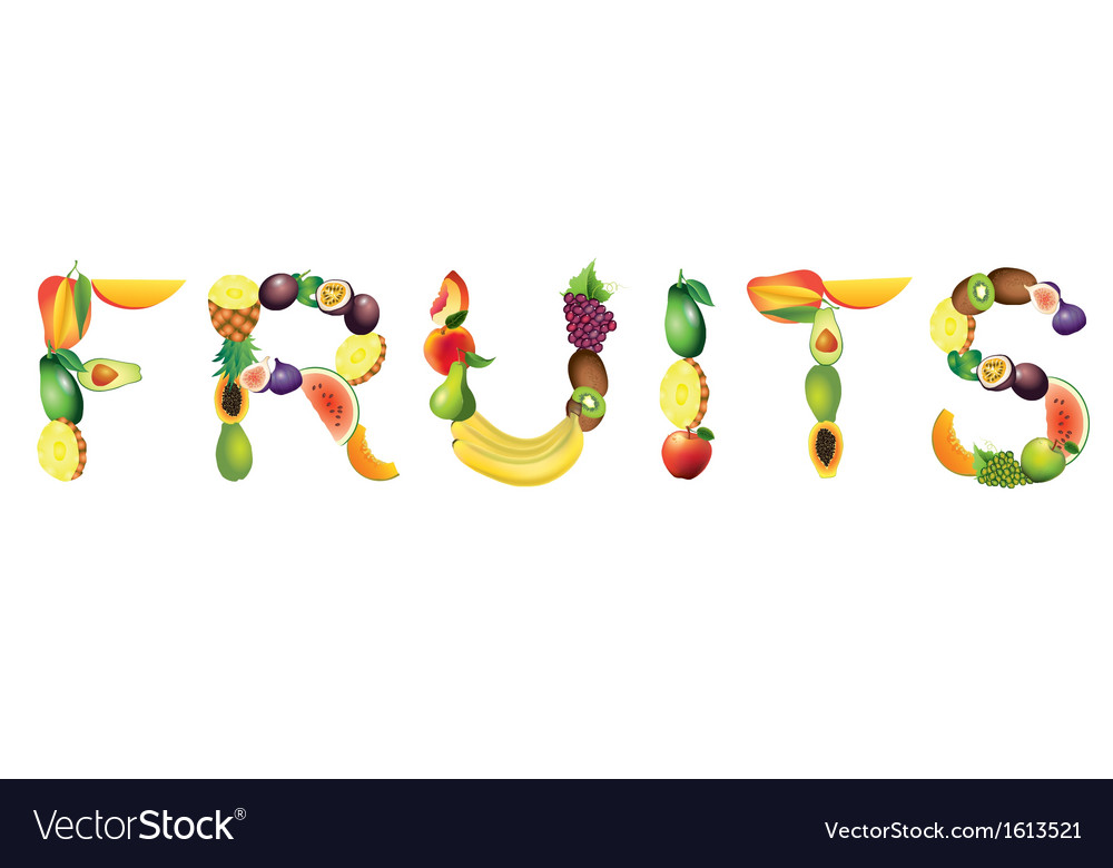Fruits word Royalty Free Vector Image VectorStock