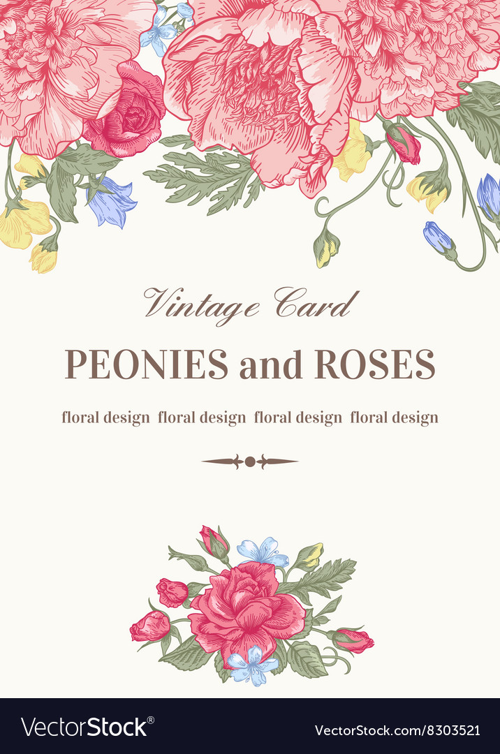 Vintage floral card with garden flowers Royalty Free Vector