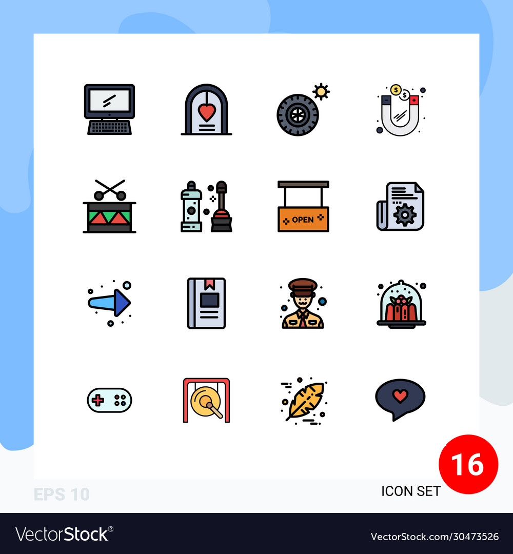 16 user interface flat color filled line pack