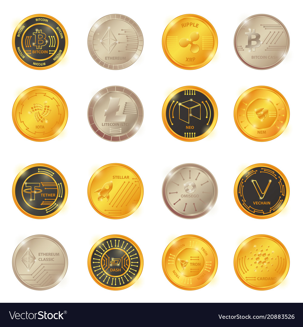 Big set of crypto currency logo coin