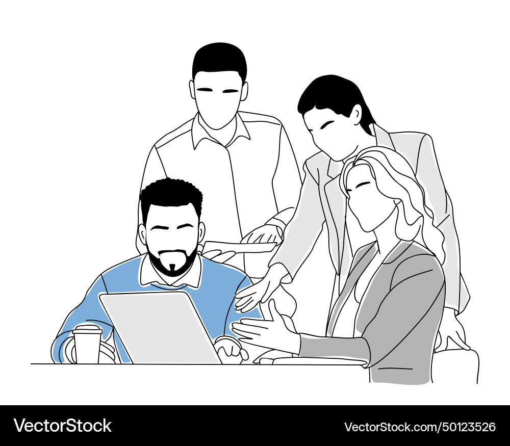 Business team working with laptop scene Royalty Free Vector