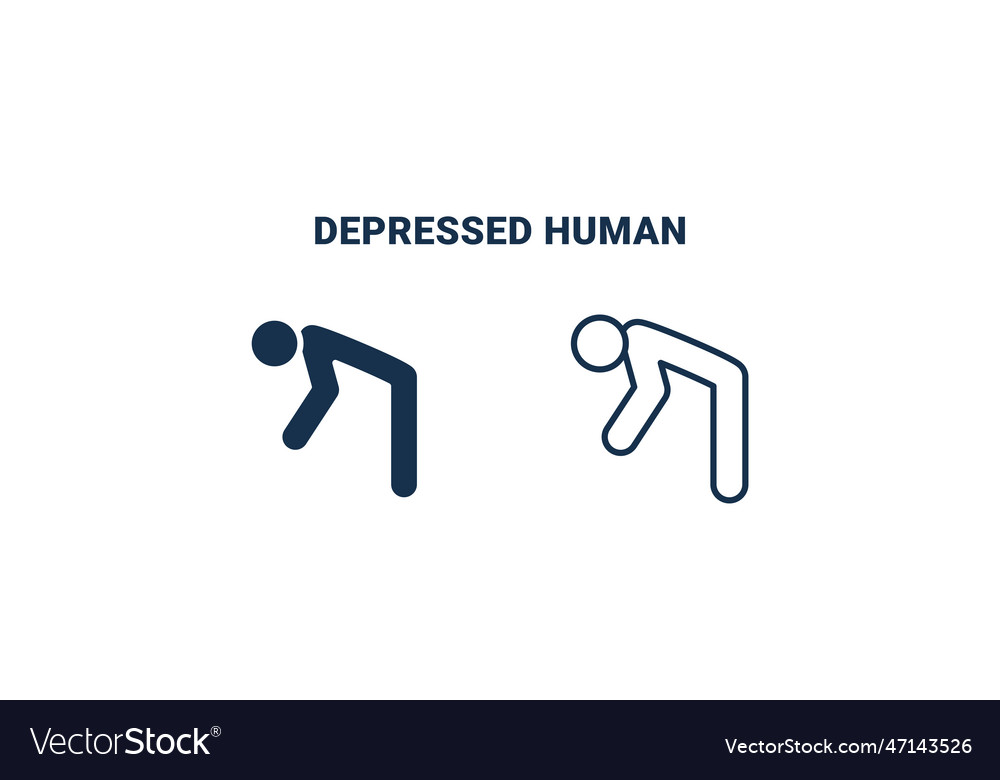 Depressed human icon outline and filled