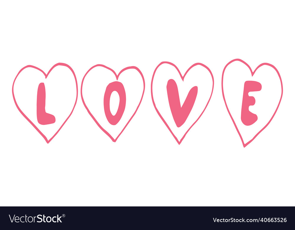 Love text in hearts hand drawn doodle Royalty Free Vector