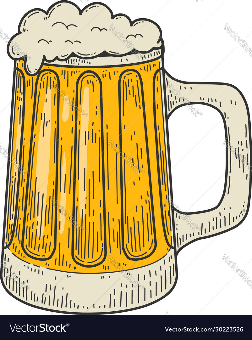 Mug beer in engraving style design element Vector Image