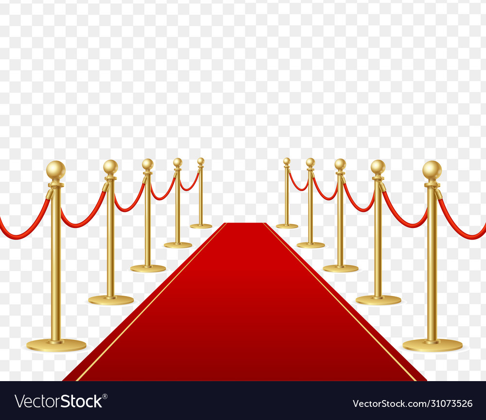 Realistic Detailed 3d Red Carpet And Barrier Rope Vector Image