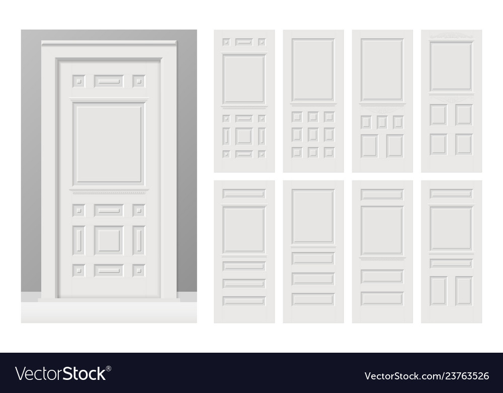 White Painted Interior Wooden Doors Set In Flat Vector Image