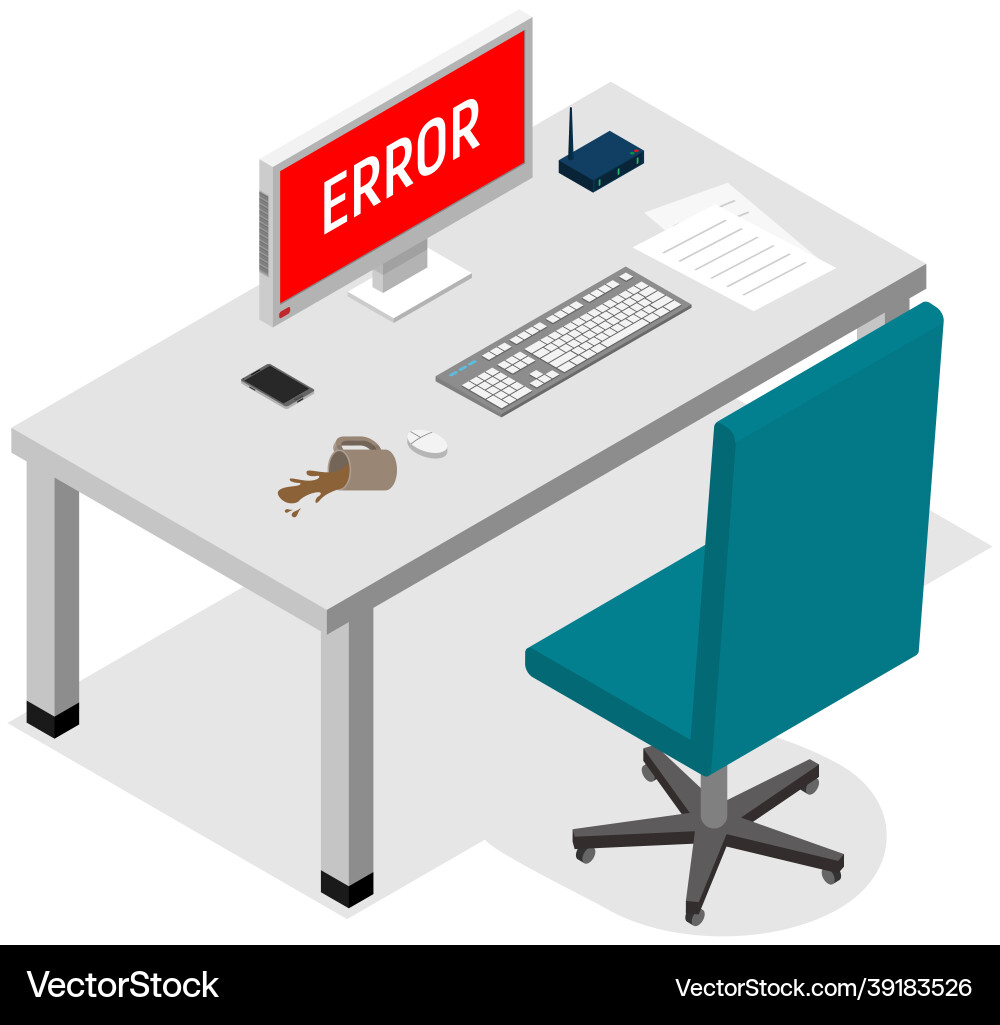 Workplace with inscription error on computer Vector Image