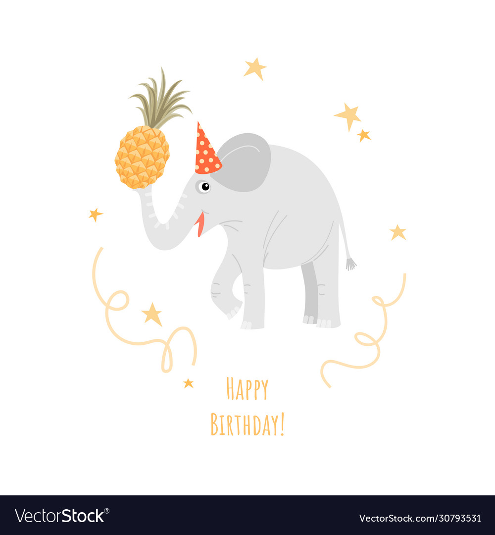 A birthday greeting card with funny elephant Vector Image A birthday greeting card with funny elephant Vector Image