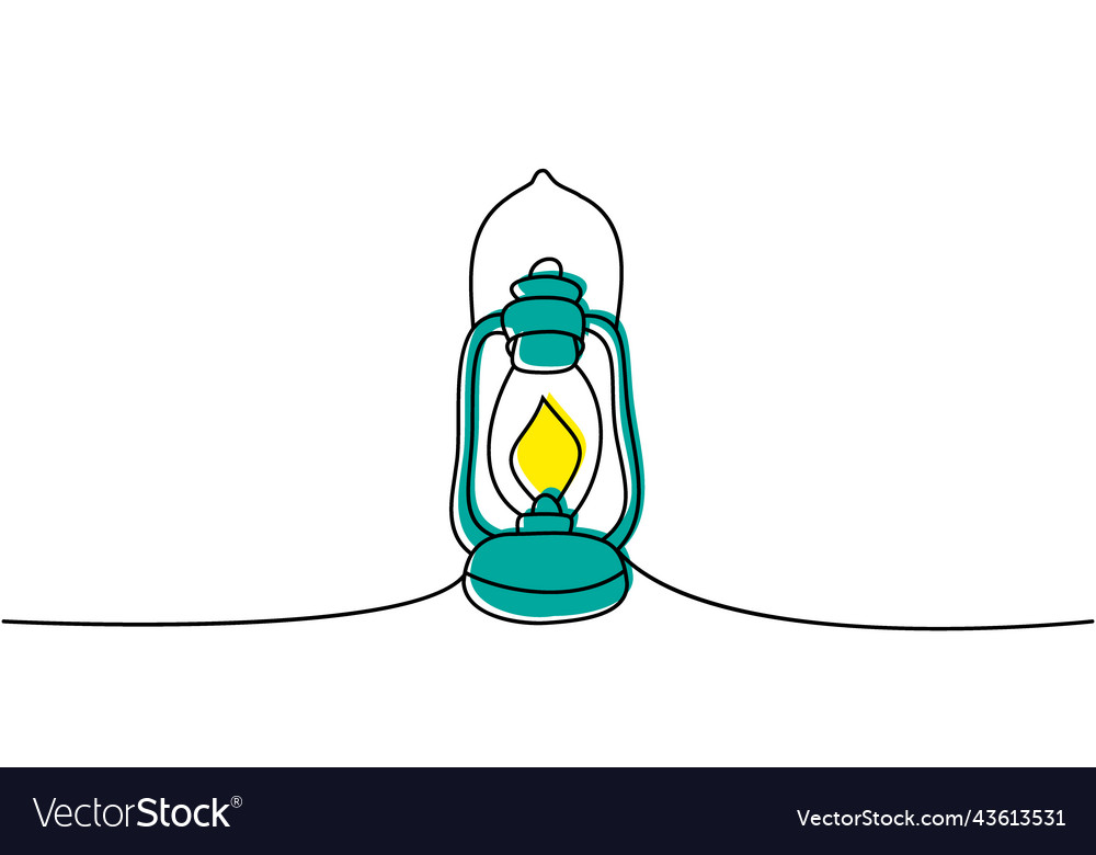 Camp lamp one line colored continuous drawing old